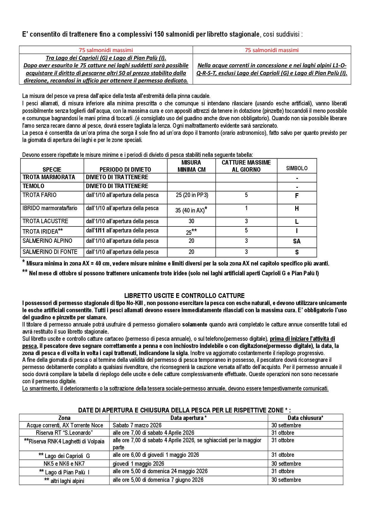 Regolamento di pesca generale AsdPS Val di Sole 2026 pubblicato sul sito 0004