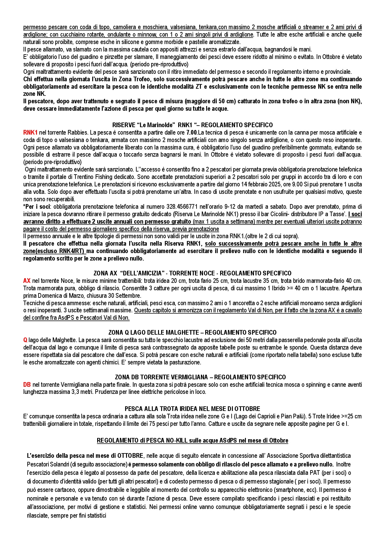Regolamento di pesca generale AsdPS Val di Sole 2026 pubblicato sul sito 0006