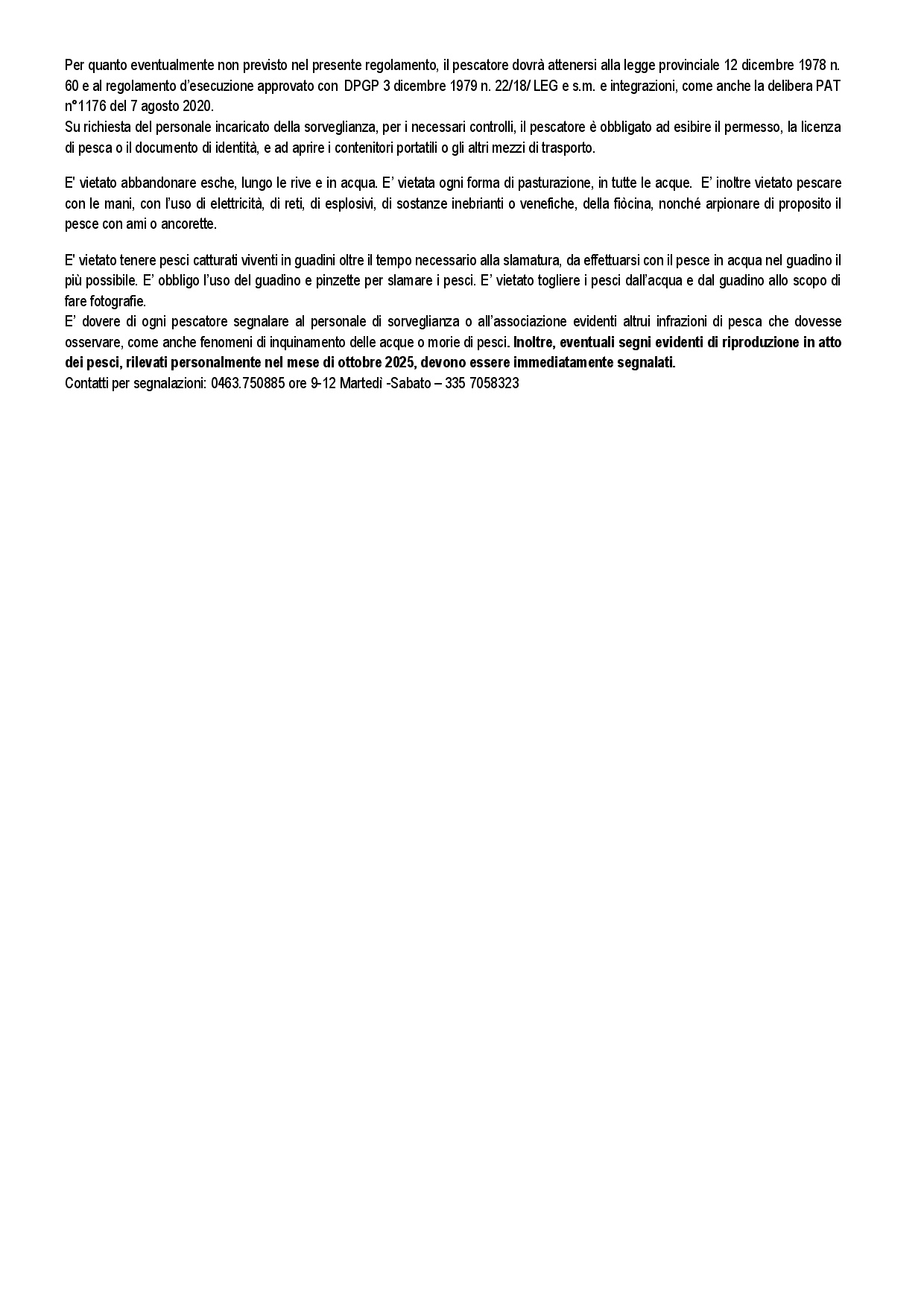 Regolamento di pesca generale AsdPS Val di Sole 2026 pubblicato sul sito 0007
